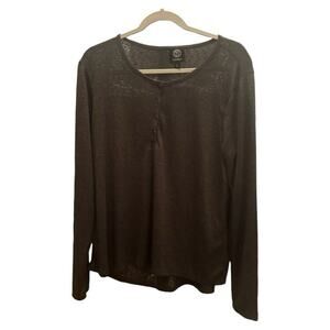 Bobeau Gray Long Sleeve Henley Tee L – Lightweight Sheer Knit Top